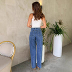 Modieuze Rechte Jeans voor Dames met Parels en Waterwas